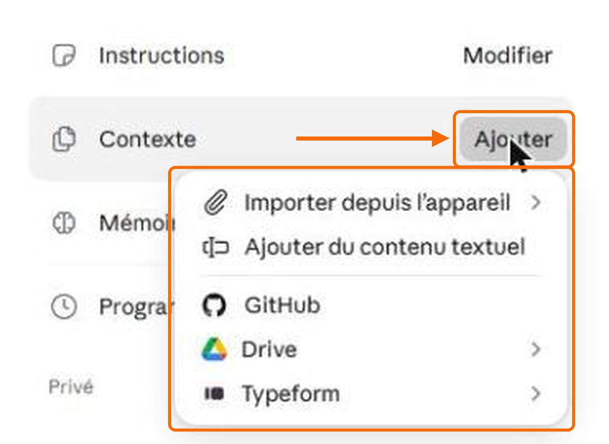 Menu Contexte pour ajouter des fichiers