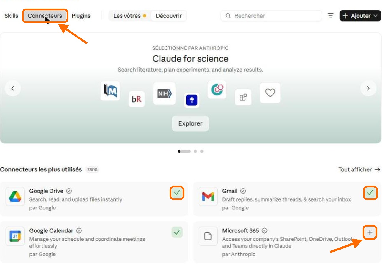 Page Connecteurs de Claude